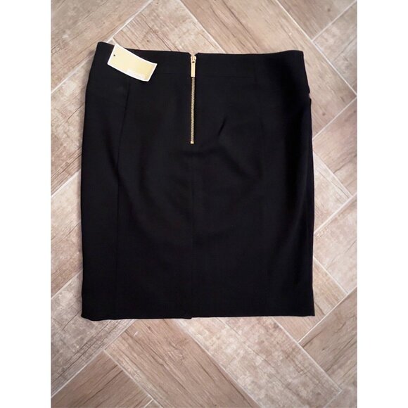 NWT Michael Kors Women’s Black Knit Knee Length Gold Zip Pencil Skirt Size 12 - Picture 12 of 16